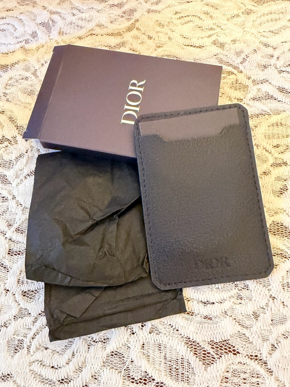 Dior Black Leather Slim Card Sleeve for cellphones cases